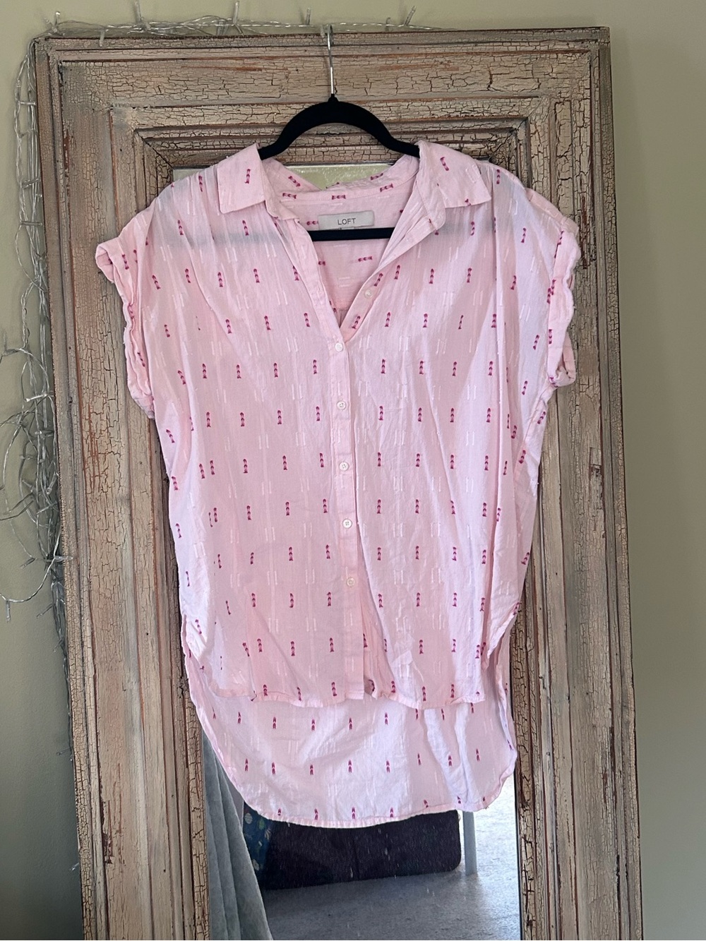 LOFT Pink Button-Front Dolman Sleeve Blouse